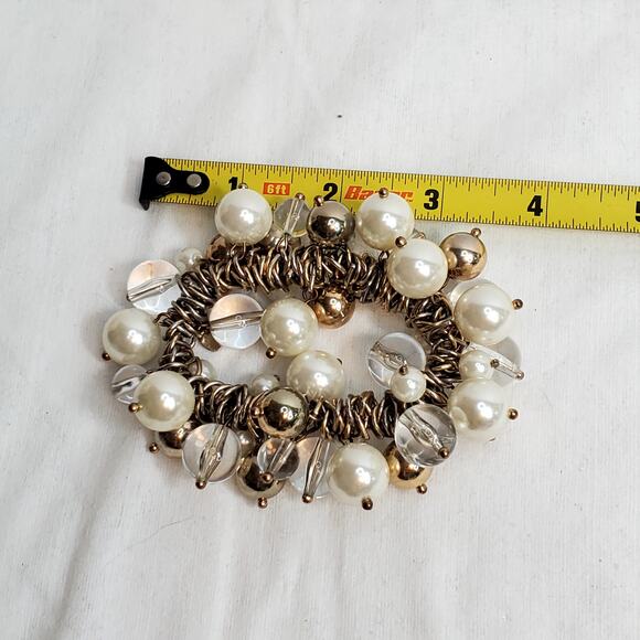 Chunky Stretch Bracelet Dangle Faux Pearl Vtg 4" Unsigned - Picture 2 of 3